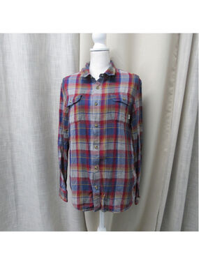 Vans Off The Wall Men Medium Plaid Flannel Shirt Red Blue Gray Fall 2015 Button
